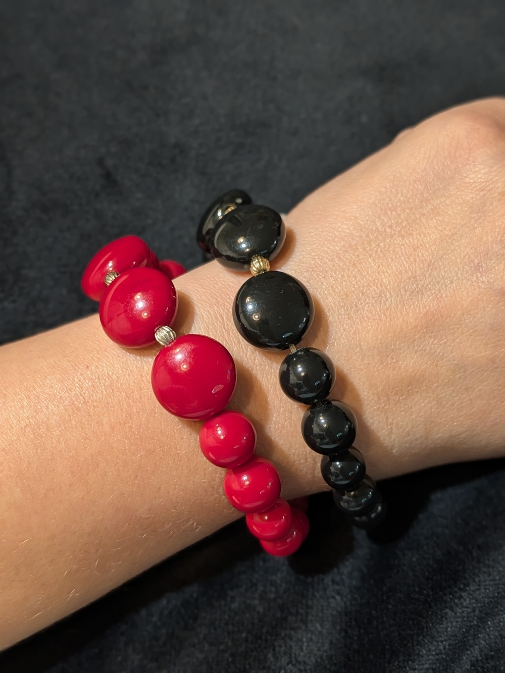 Red and Black Beaded Stretch Bracelets - Elegant Women’s Jewelry